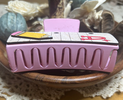 Wooden 3D A+ Pencil Teacher Hair Claw Clip – 4"