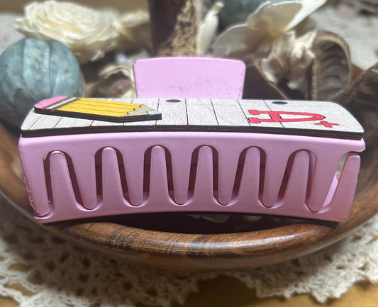 Wooden 3D A+ Pencil Teacher Hair Claw Clip – 4"