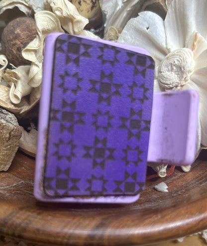 Purple Geometric Quilted-Style Leather Hair Claw Clip – Small 2"