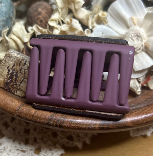 Purple Metallic Flower Leather Hair Claw Clip – Small 2"