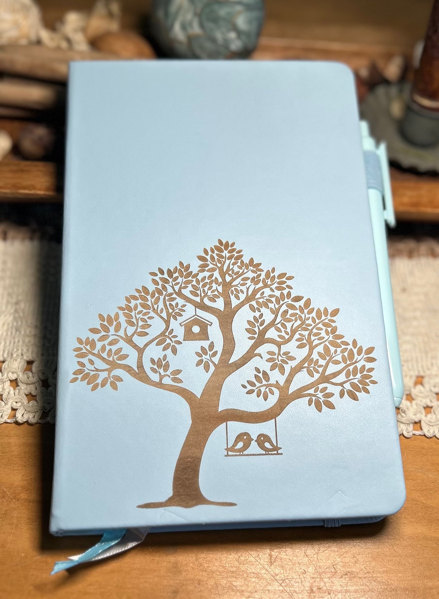 Tree of Life With Swinging Birds Notebook Journal - Light Blue