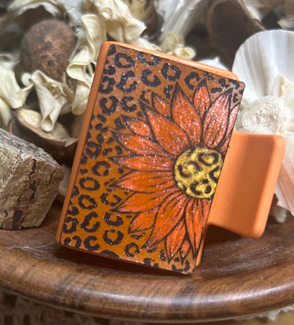 Animal Print & Orange Sunflower Leather Hair Claw Clip – Small 2"
