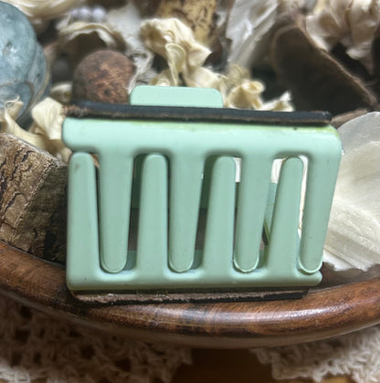 Boho Aztec Print Leather Hair Claw Clip – Small 2" Light Green