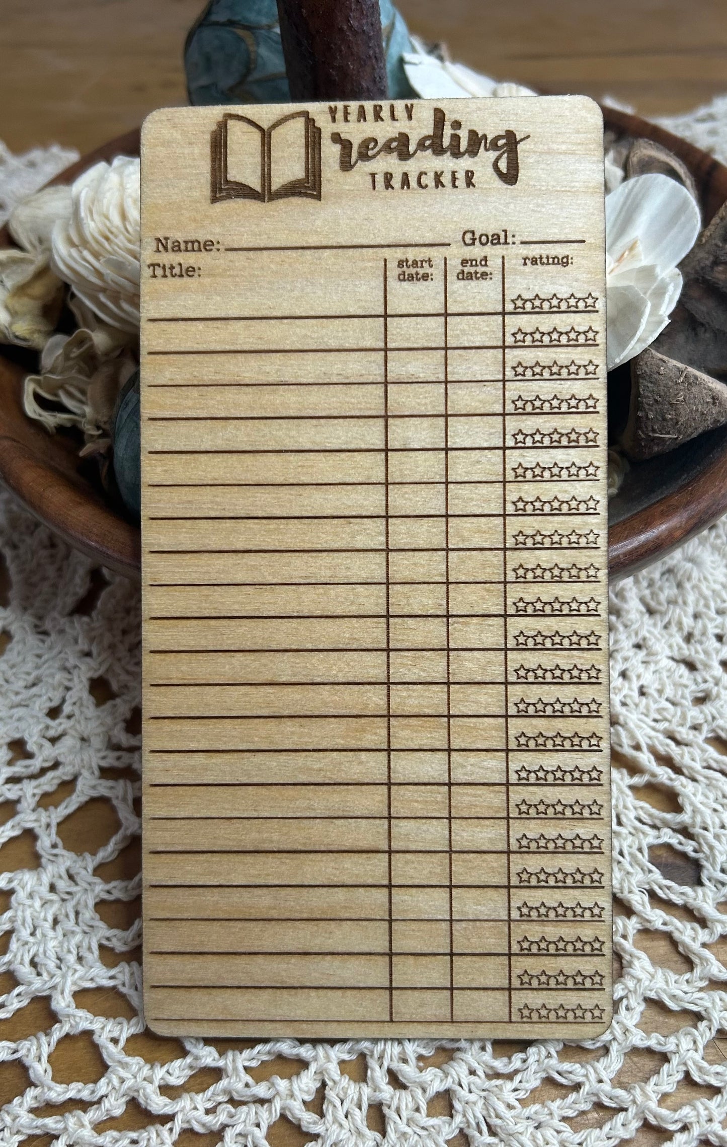 Yearly Reading Tracker – Open Book Engraved
