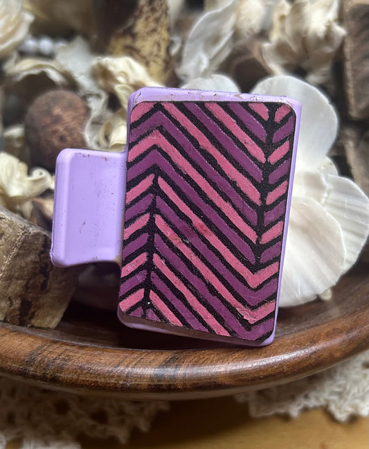 Purple & Pink Chevron Leather Hair Claw Clip – Small 2"