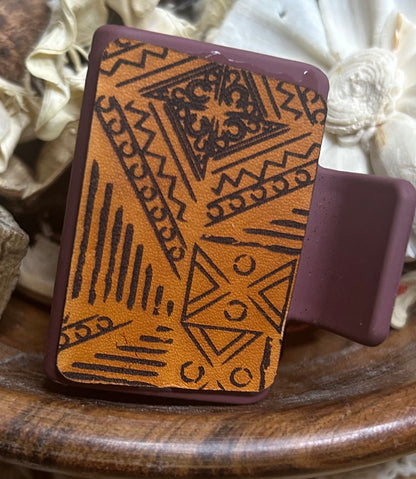 Geometric Design Leather Hair Claw Clip – Small 2"