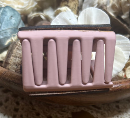 Pink Metallic Flower Leather Hair Claw Clip – Small 2"