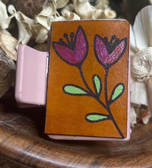 Floral Flower Leather Hair Claw Clip – Small 2"