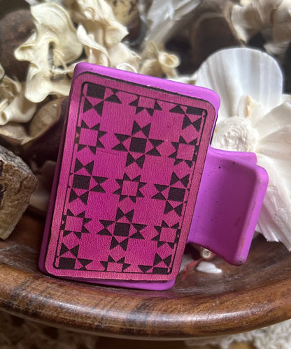 Pink Geometric Quilted-Style Leather Hair Claw Clip – Small 2"