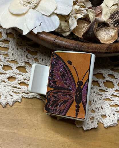 Butterfly Engraved Leather Hand Painted Hair Clip - Small 2"
