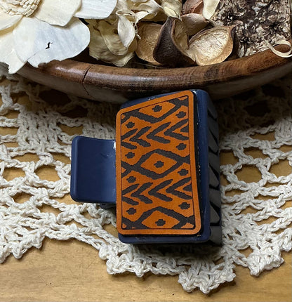 Geometric Pattern Engraved Leather Hair Clip - Small 2"