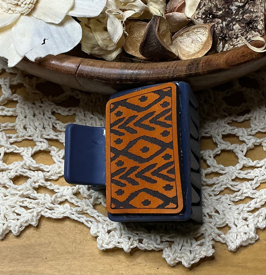 Geometric Pattern Engraved Leather Hair Clip - Small 2"