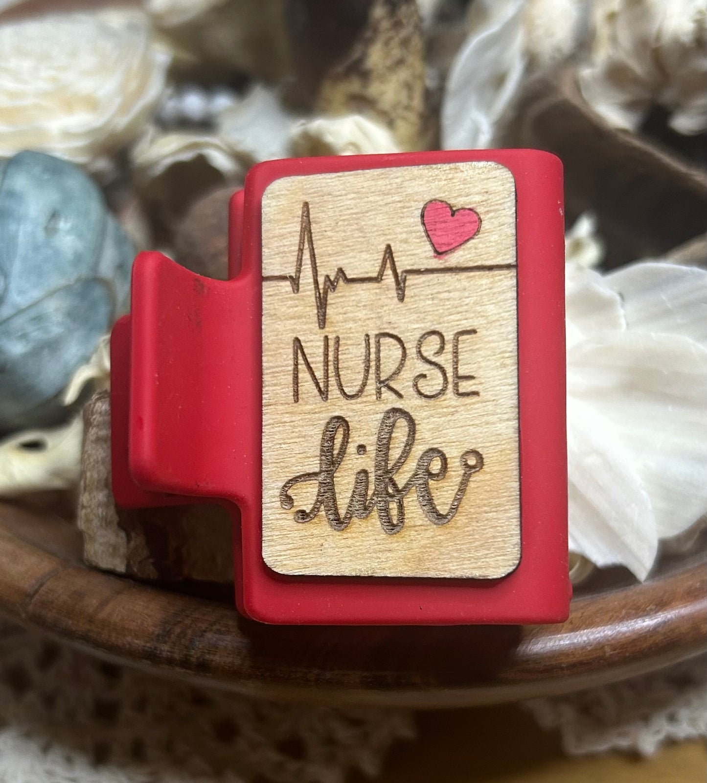 Nurse Life Wood Hair Claw Clip – Small 2" (Red)