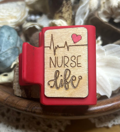 Nurse Life Wood Hair Claw Clip – Small 2" (Red)