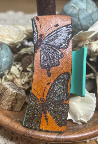 Glitter Butterfly Leather Hair Claw Clip – 4"