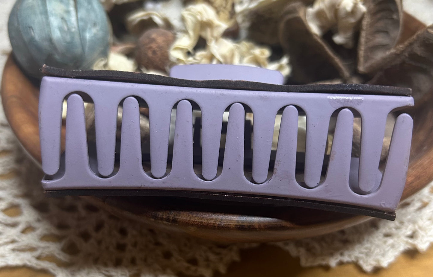 Purple Tooled Look Leather Hair Claw Clip – 4"
