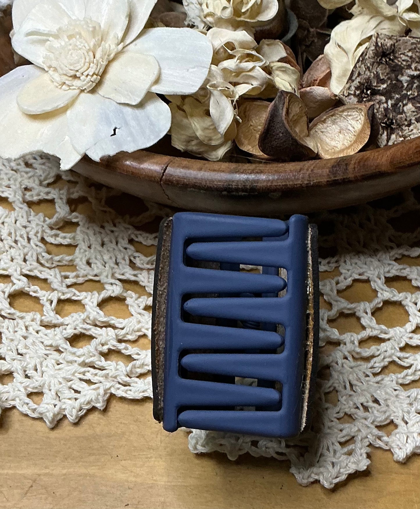Geometric Pattern Engraved Leather Hair Clip - Small 2"