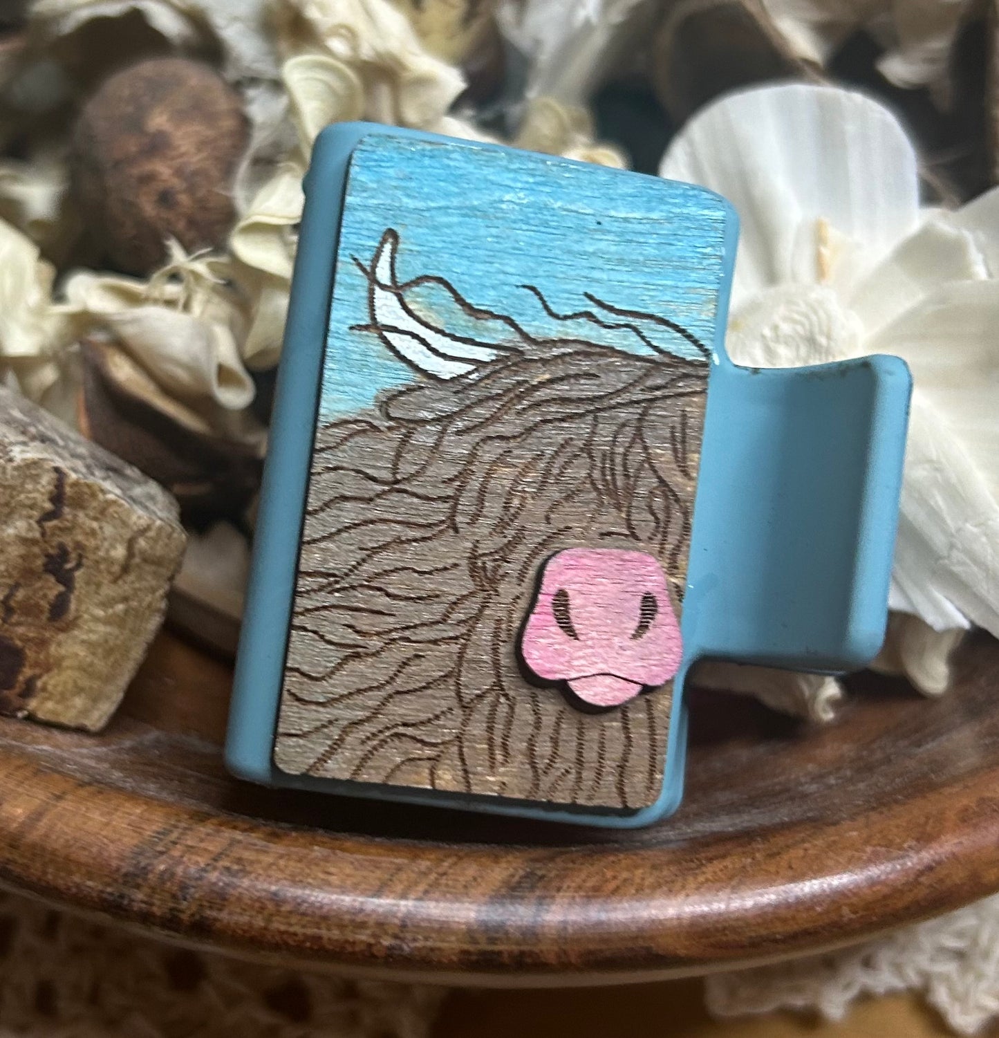 Highland Cow Wood 3D Hair Claw Clip – Small 2"