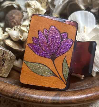 Floral Leather Hair Claw Clip – Small 2"