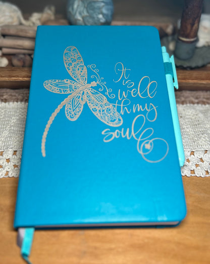 Dragonfly Mandala It Is Well With My Soul Notebook Journal - Teal