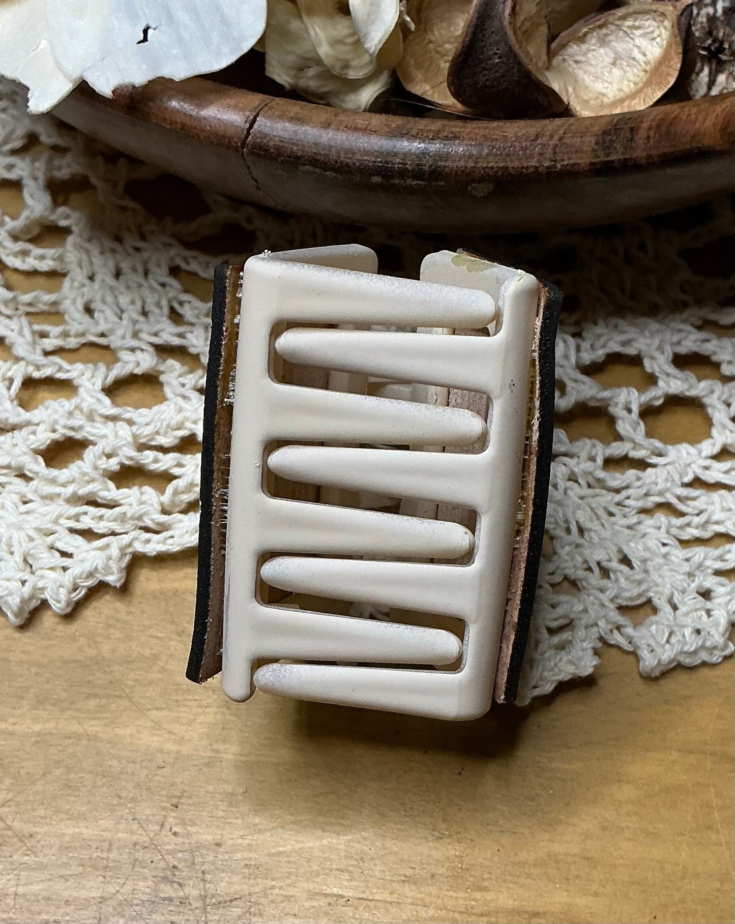 White Bull Skull and Sunflower Leather Hand Painted Hair Clip - Small 2"