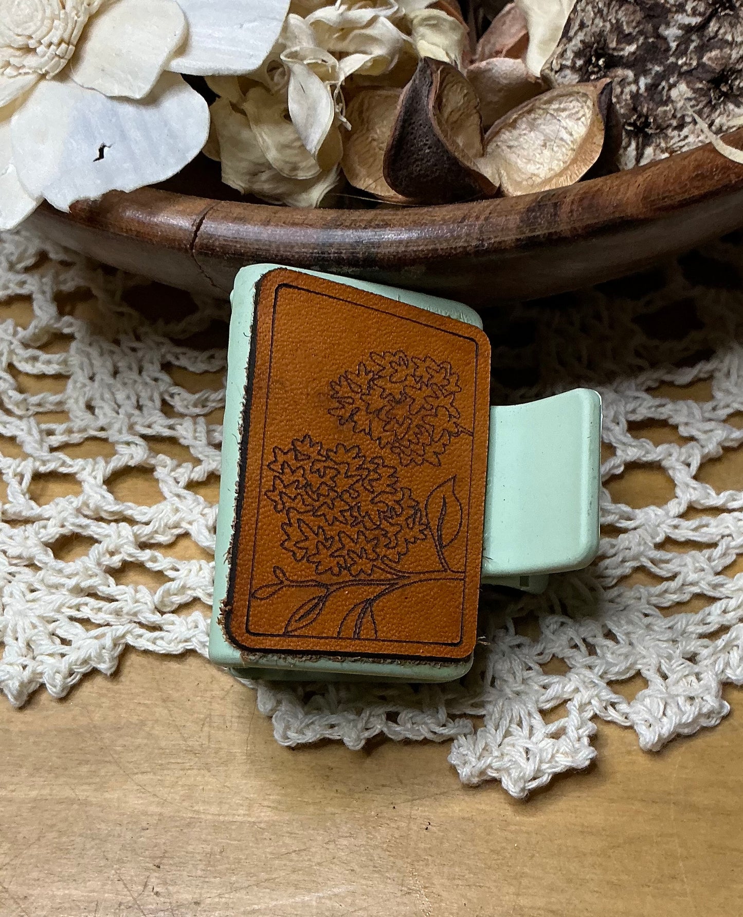 Floral Lilac Leather Hair Clip - Small 2"