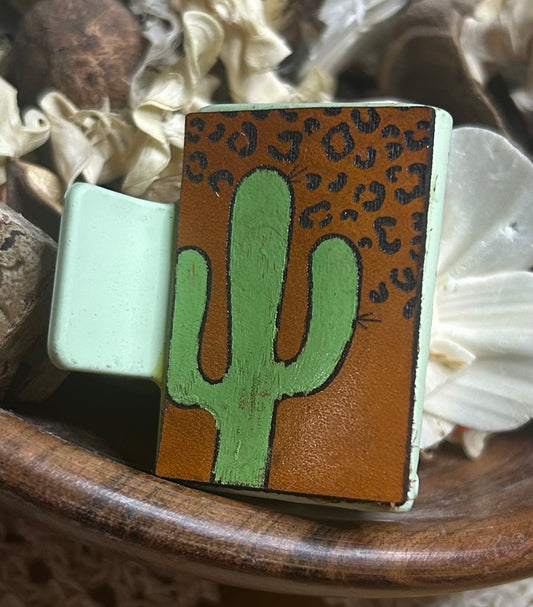 Cactus & Animal Print Leather Claw Hair Clip – Small 2"