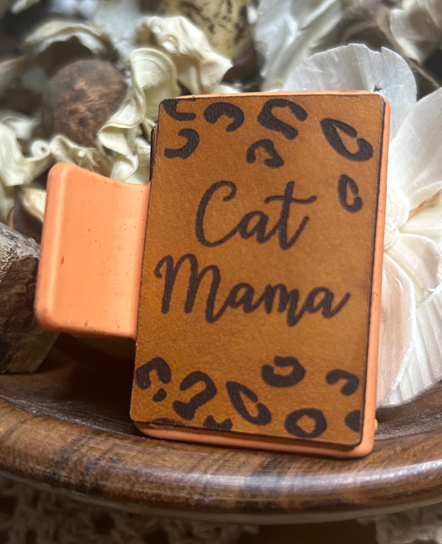 Animal Print “Cat Mama” Leather Hair Claw Clip – Small 2"
