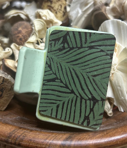 Metallic Green Leather Leaves Hair Claw Clip – Small 2"