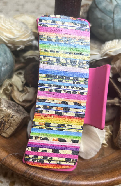 Colorful Serape and Animal Print Leather Hair Claw Clip – 4" pink