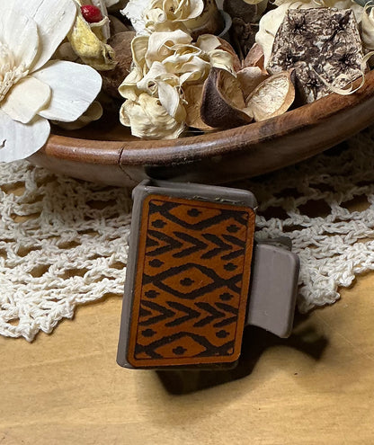 Aztec Design Leather Hair Clip - Small 2"