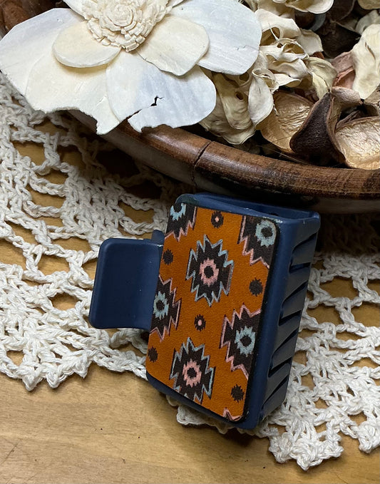 Aztec Engraved Leather Hand Painted Hair Clip - Small 2"
