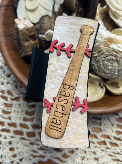 Wooden 3D Baseball Hair Claw Clip – 4"
