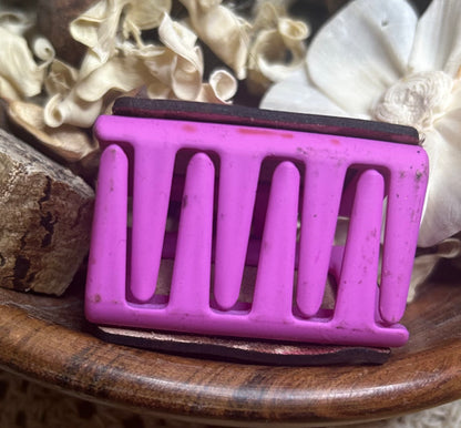 Pink Geometric Quilted-Style Leather Hair Claw Clip – Small 2"