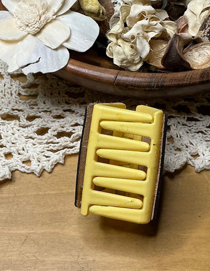 Sunflower Engraved Leather Hand Painted Hair Clip - Small 2"
