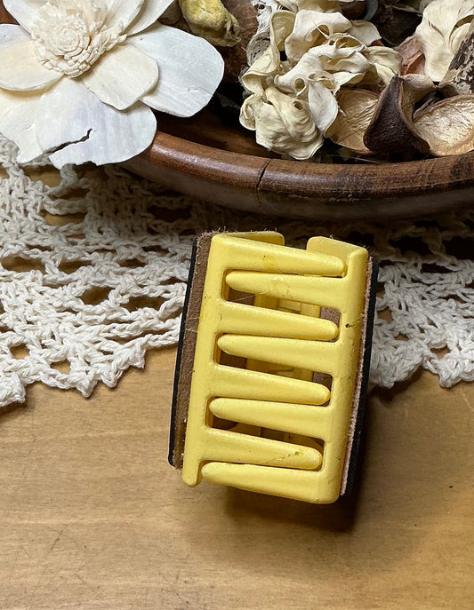 Sunflower Engraved Leather Hand Painted Hair Clip - Small 2"