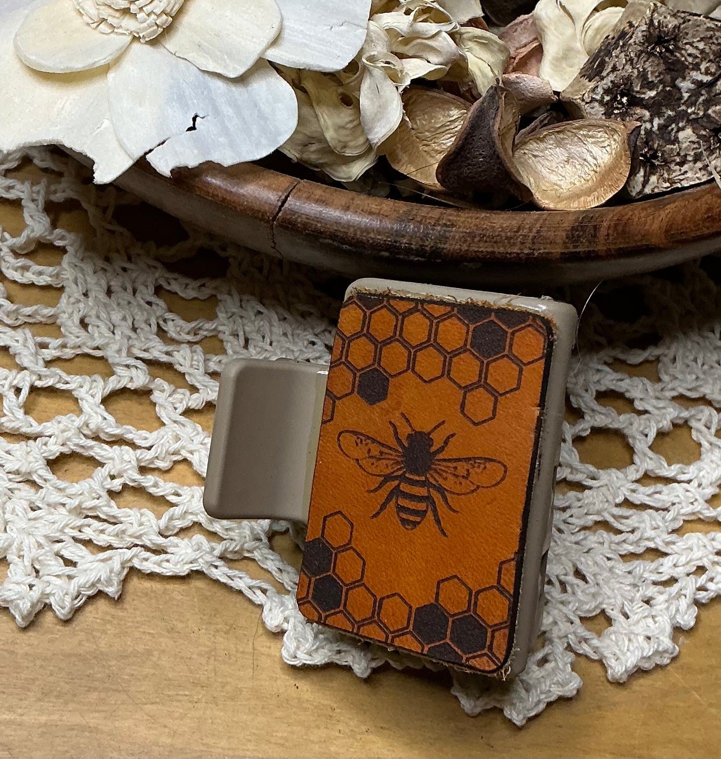 Honeycomb Bee Leather Hair Clip - Small 2"