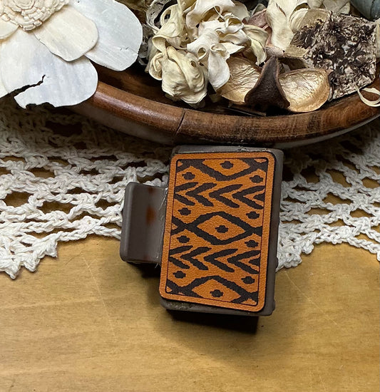 Aztec Design Leather Hair Clip - Small 2"