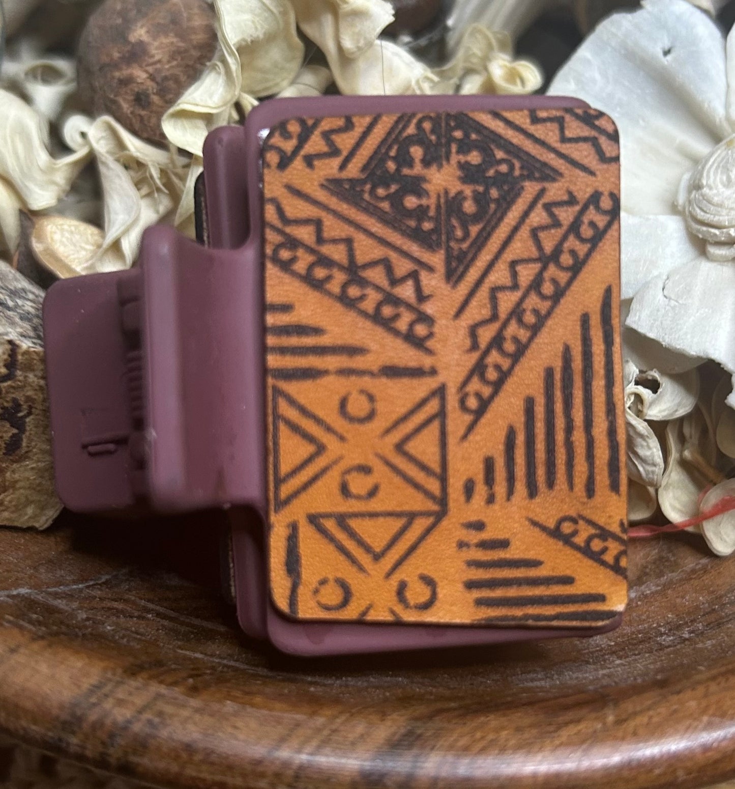 Geometric Design Leather Hair Claw Clip – Small 2"