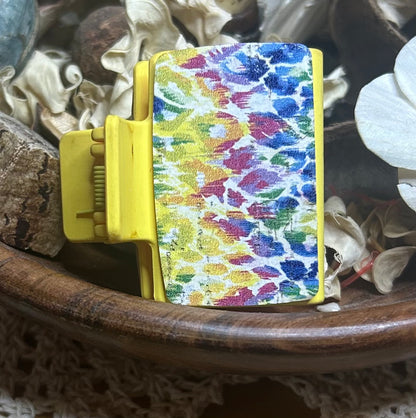 Colorful Animal Print Leather Hair Claw Clip – Yellow – Small 2"