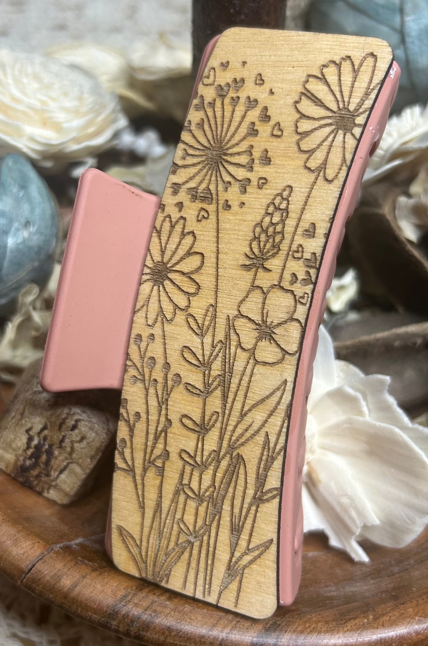Wooden Wildflower Hair Claw Clip – 4"