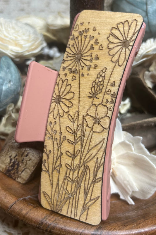 Wooden Wildflower Hair Claw Clip – 4"