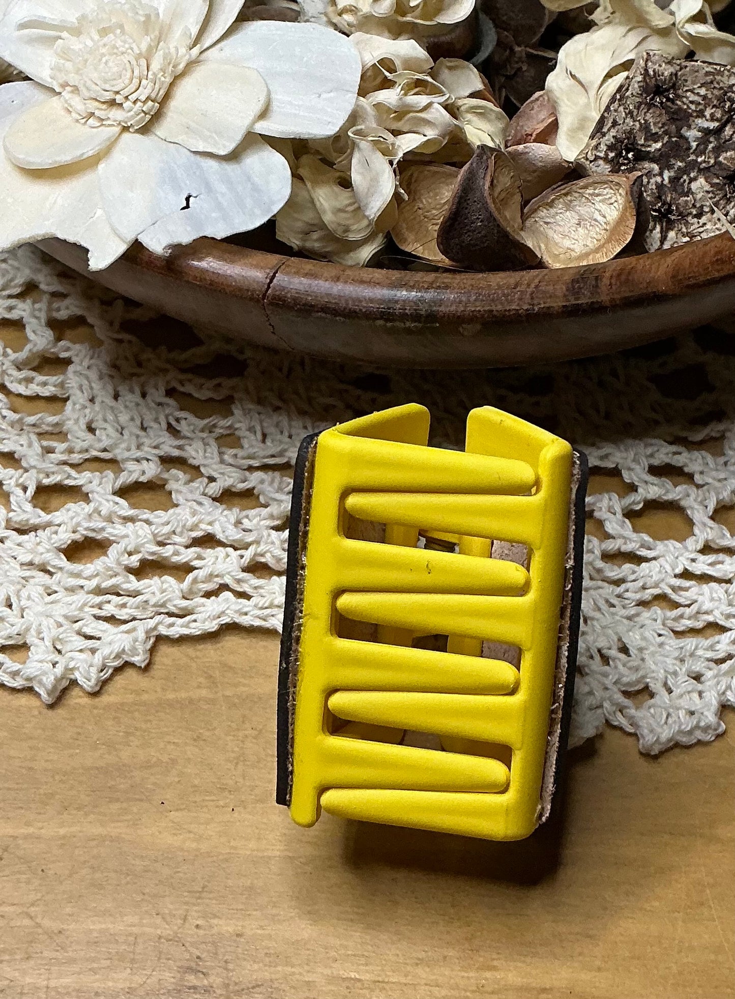 Honeycomb Bee Engraved Leather Hand Painted Hair Clip - Small 2"