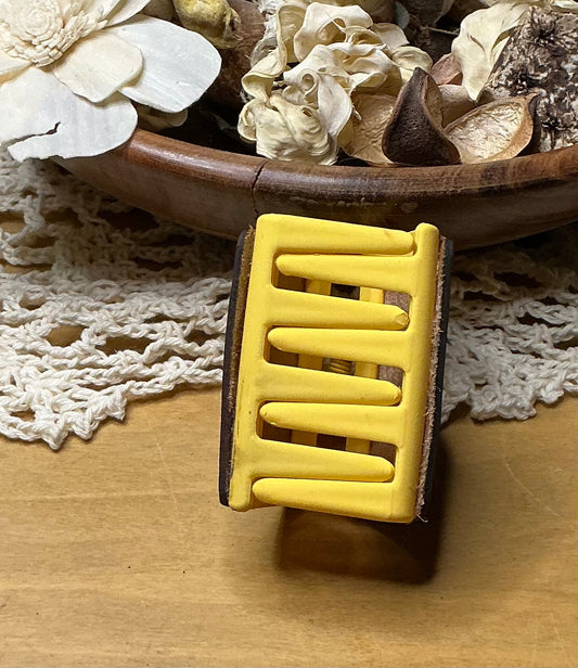 Honeycomb Bee Leather Hair Clip - Small 2" Yellow