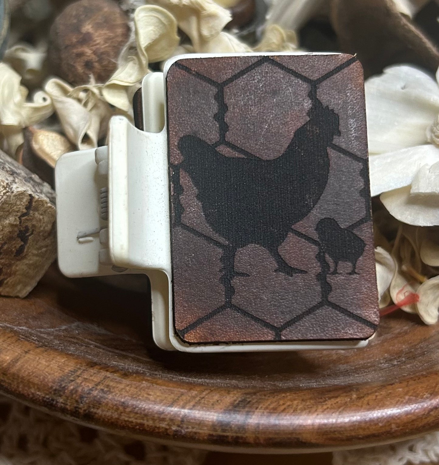 Chicken & Chick Leather Hair Claw Clip – Small 2"