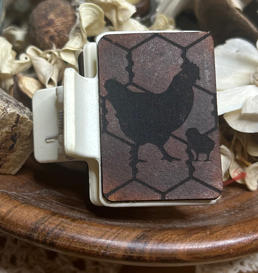Chicken & Chick Leather Hair Claw Clip – Small 2"