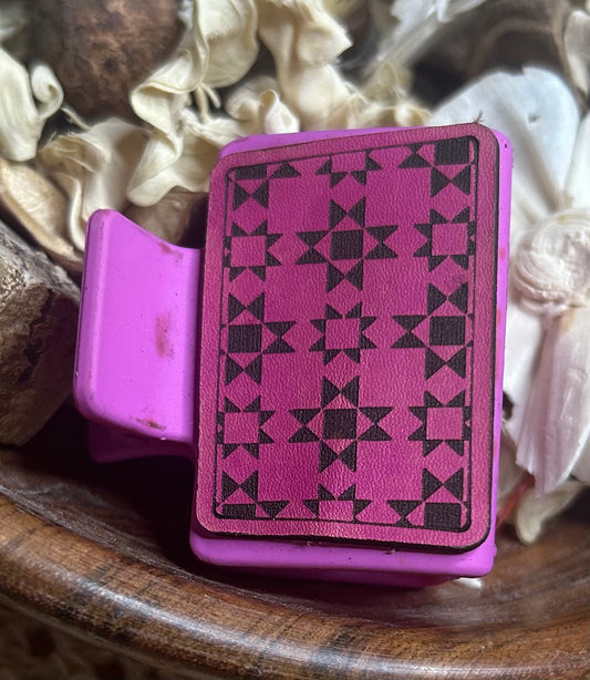Pink Geometric Quilted-Style Leather Hair Claw Clip – Small 2"