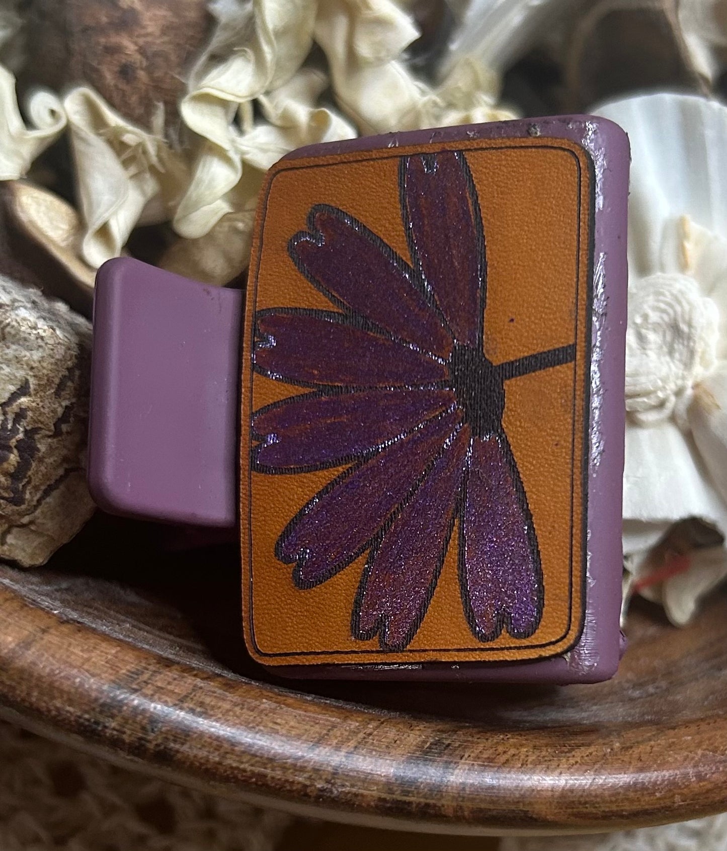 Purple Metallic Flower Leather Hair Claw Clip – Small 2"