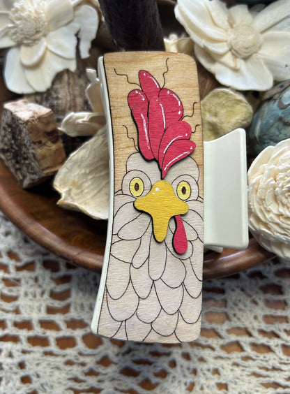 Wooden 3D Chicken Hair Claw Clip – 4"