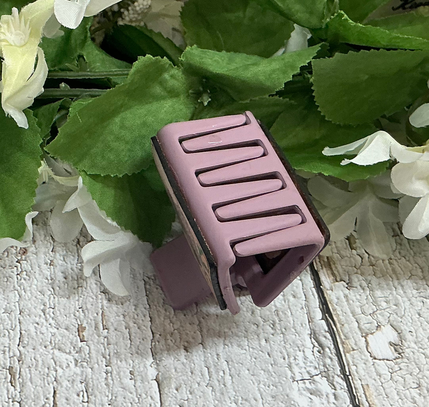 Purple Floral Leather Hair Claw Clip - Small 2"